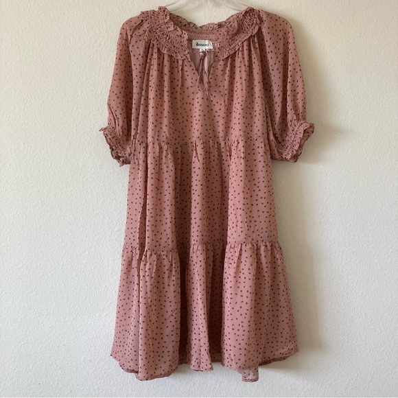 Merci Printed Front Tie Tier Dress | New No Tags | Size L | Color Dark Peach - Picture 7 of 10